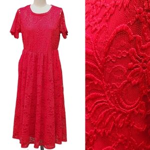 Torrid Adrenaline Red Lace Fit and Flare Midi Dress Size 0 / L / 12